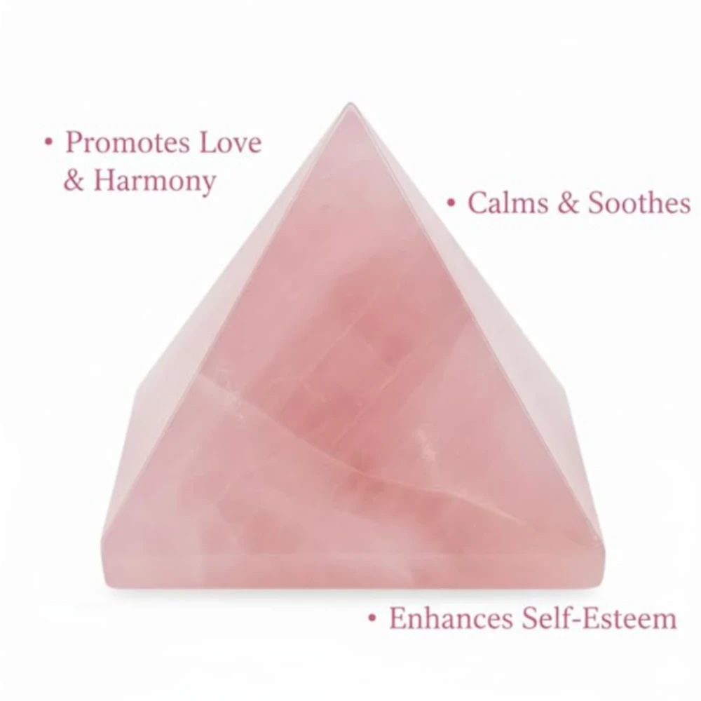 Agatesvibe Certified Rose Quartz Crystal Pyramid (1 Inch) for Love, Harmony & Positive Energy