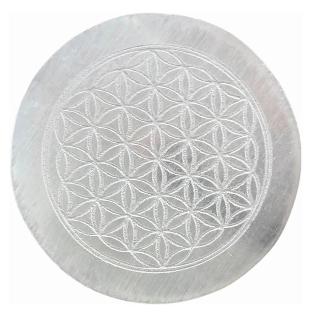 Agatesvibe Selenite Crystal Charging Plate – Engraved Sri Yantra Selenite Plate for Crystal Cleansing, Energy Recharging, & Pooja Rituals (Pack of 1) (Plain, 3 Inch)