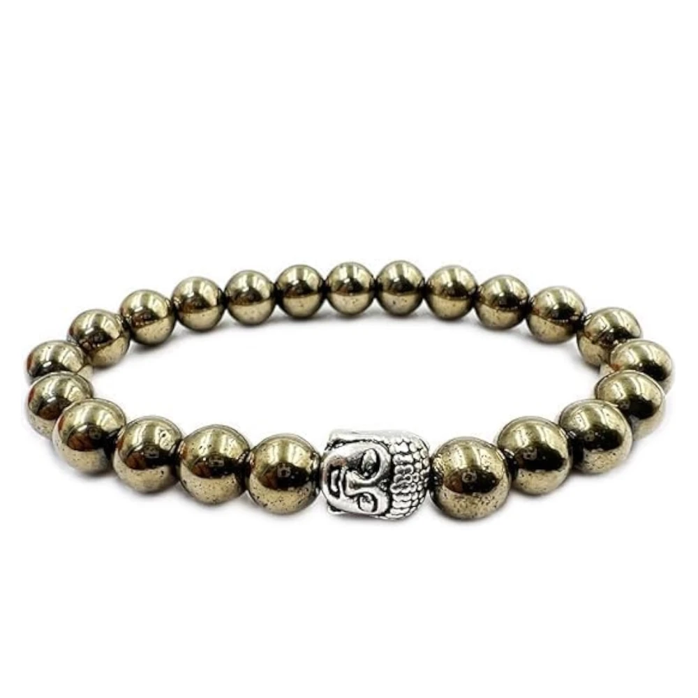 Agatesvibe Buddha Natural Crystal Healing Gemstone Chakra Bracelet Charm Jewelry for Men & Women, Bead Size 8 mm,(PAck of 1) (Hematite with Buddha Head)