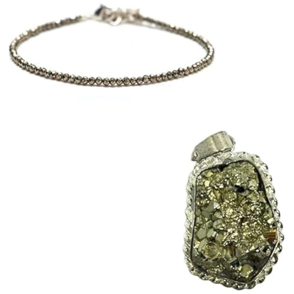 Princess Combo: Certified Pyrite Anklet & Pendant Set | Money Magnet Crystal Jewelry for Wealth, Prosperity & Positive Energy | Handmade Healing Stone Gift for Women