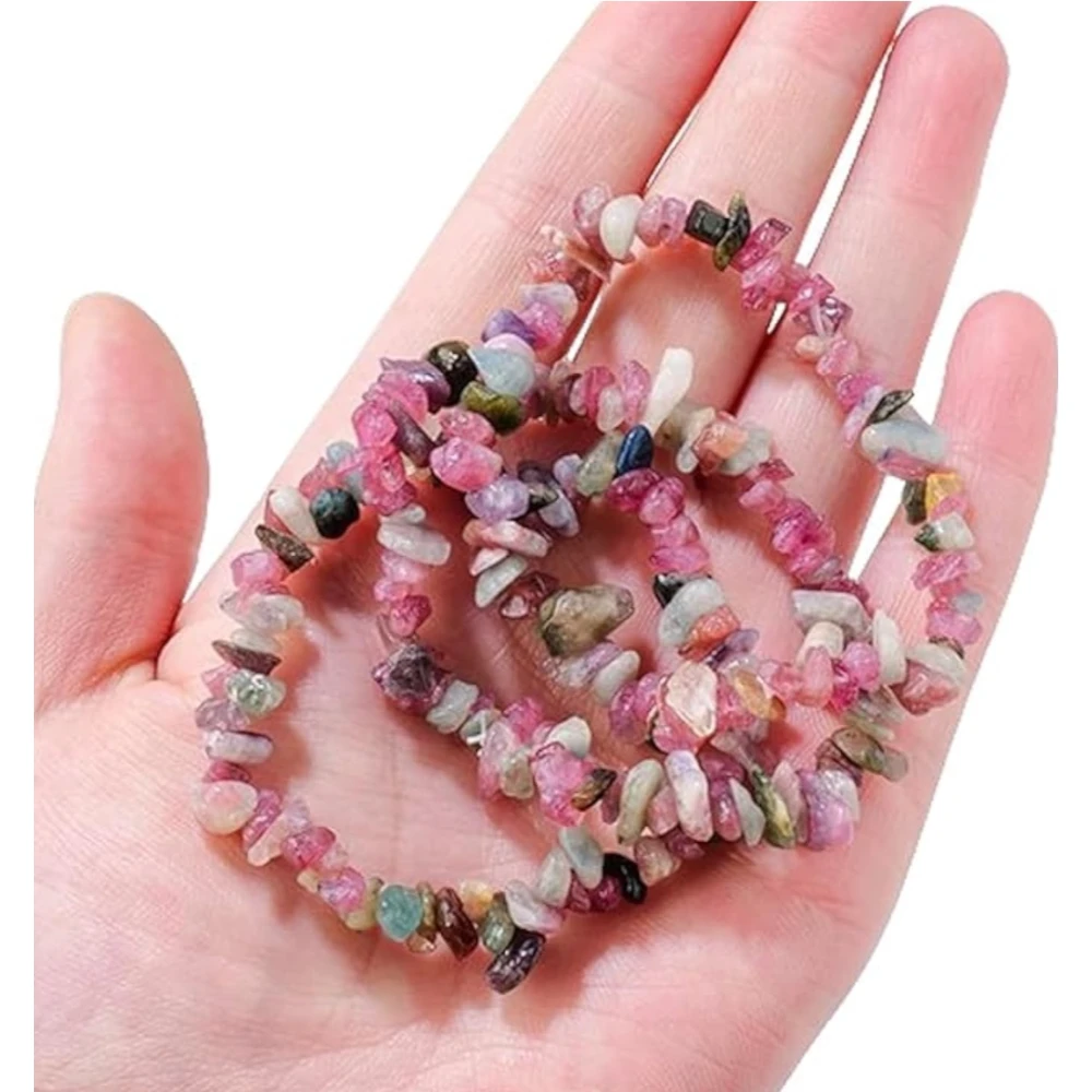 Agatesvibe Crystals Stretch Bracelet Irregular Beads Stretch Healing Crystals Chips Natural Gemstone for Women Jewelry Reiki Meditation (Pack of 1) (Tourmaline)