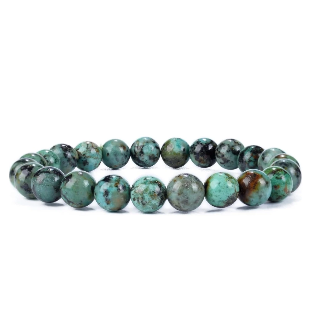 Agatesvibe Gemstone Beaded Bracelets for Women and Men - 8mm Round Beads Stone Bracelet | Includes Certificate of Authenticity (Pack of 1) (African Turquoise)
