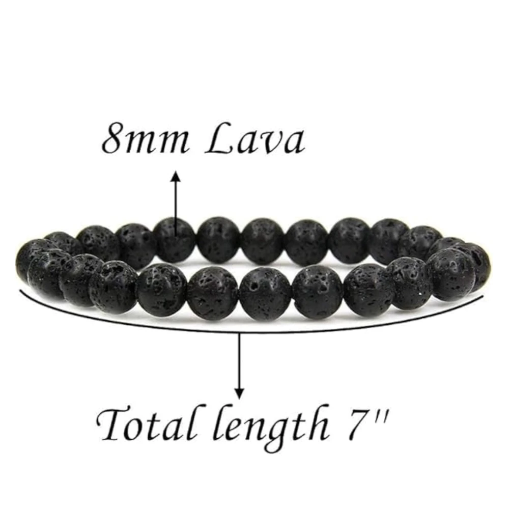 Agatesvibe Handmade Gem Semi-Precious Gemstone 8mm Round Beads Stretch Bracelet – 7" Unisex (Pack of 1) (Black Lava)