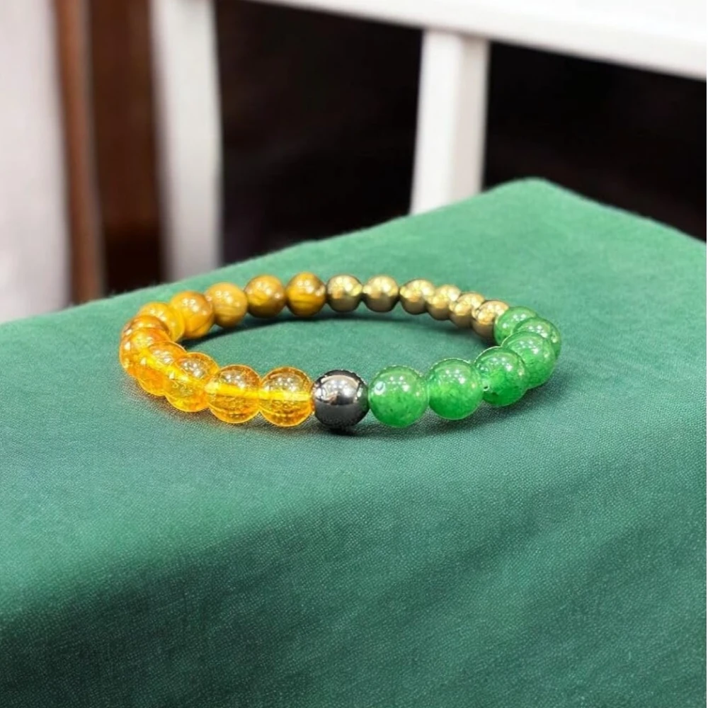 AgatesVibe Money Magnet Bracelet – Pyrite, Green Aventurine, Citrine, Hematite & Tiger Eye for Wealth, Success & Good Luck | Natural Gemstone Healing Bracelet (Unisex, Pack of 1)