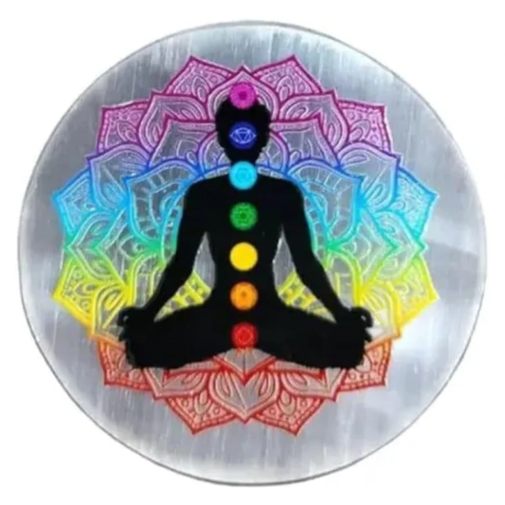 Agatesvibe Round Selenite Crystal Charging Plate - Natural Selenite Stone for Crystal Charging & Vastu (Tree)
