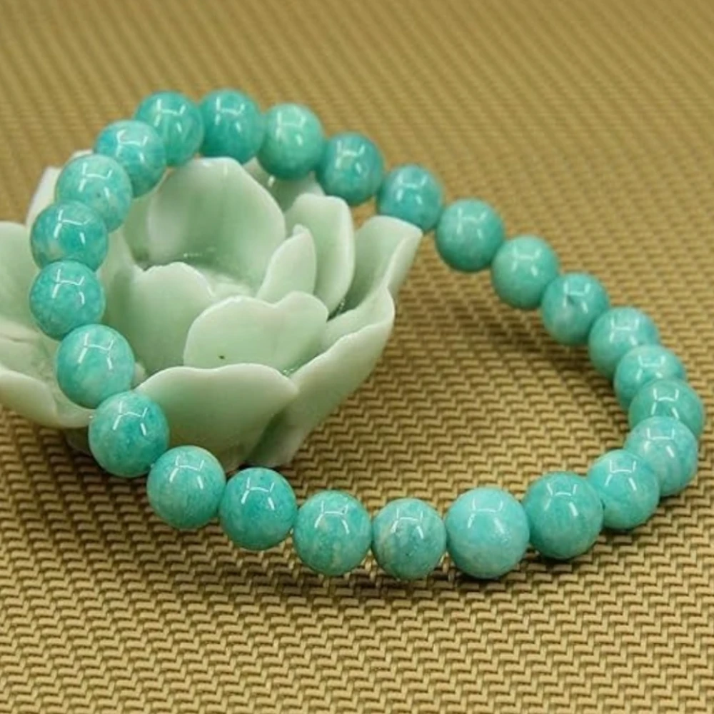 Agatesvibe Handmade Semi-Precious Gemstone Beaded Bracelet – 8mm Round Stretch Bracelet (7") for Unisex (Pack of 1) (Amazonite)