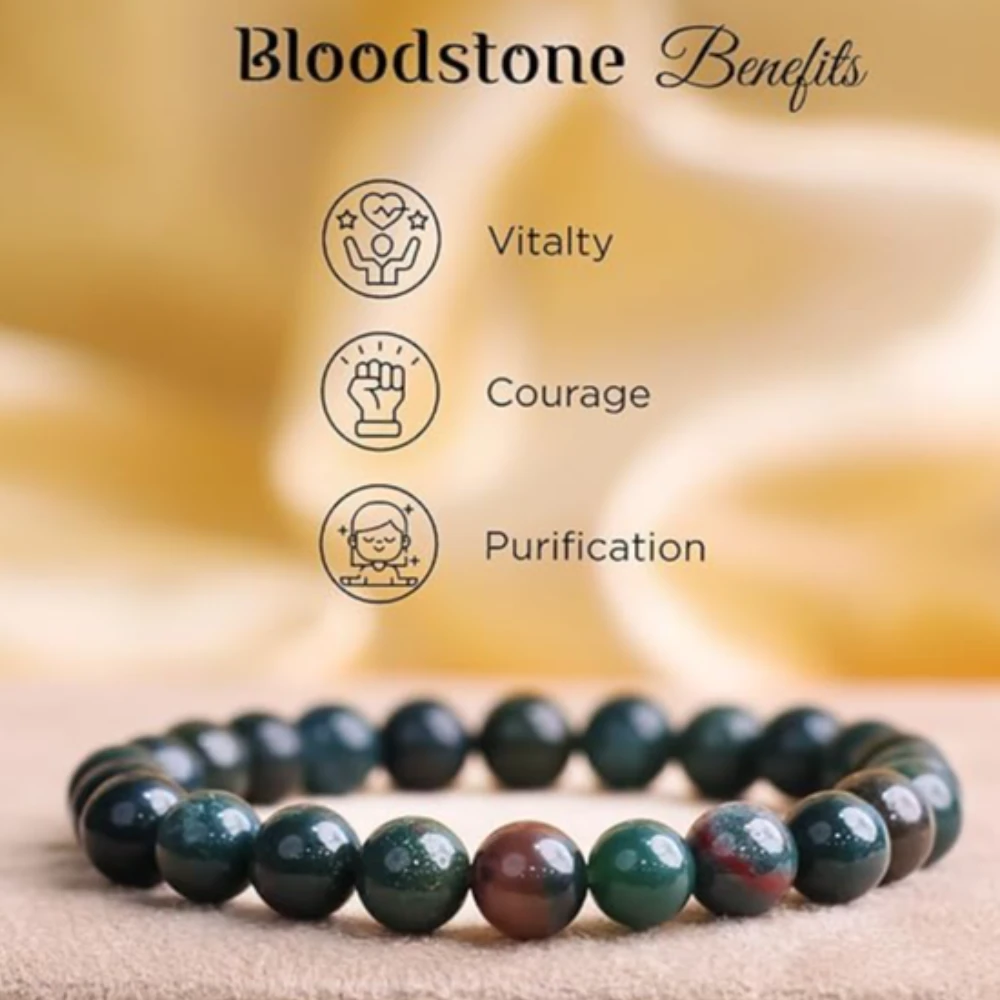 Agatesvibe Crystal Bracelet for Men & Women (8mm) | Gemstone Round Beads Bracelet for Girls | Elastic Casual Bracelet for Boys | Natural Reiki Feng Shui Healing Stone Bracelet for Unisex Adults (PAck of 1) (Bloodstone)