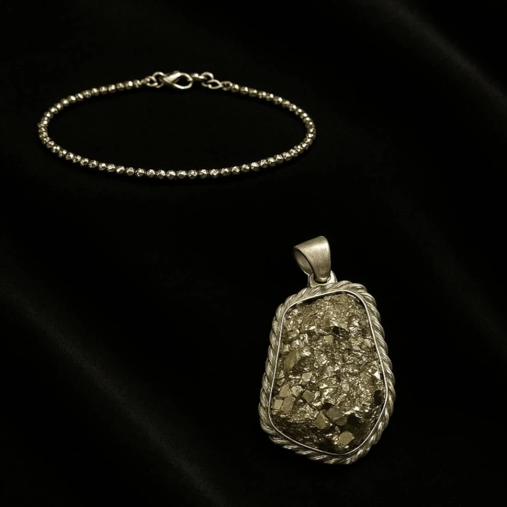 Princess Combo: Certified Pyrite Anklet & Pendant Set | Money Magnet Crystal Jewelry for Wealth, Prosperity & Positive Energy | Handmade Healing Stone Gift for Women