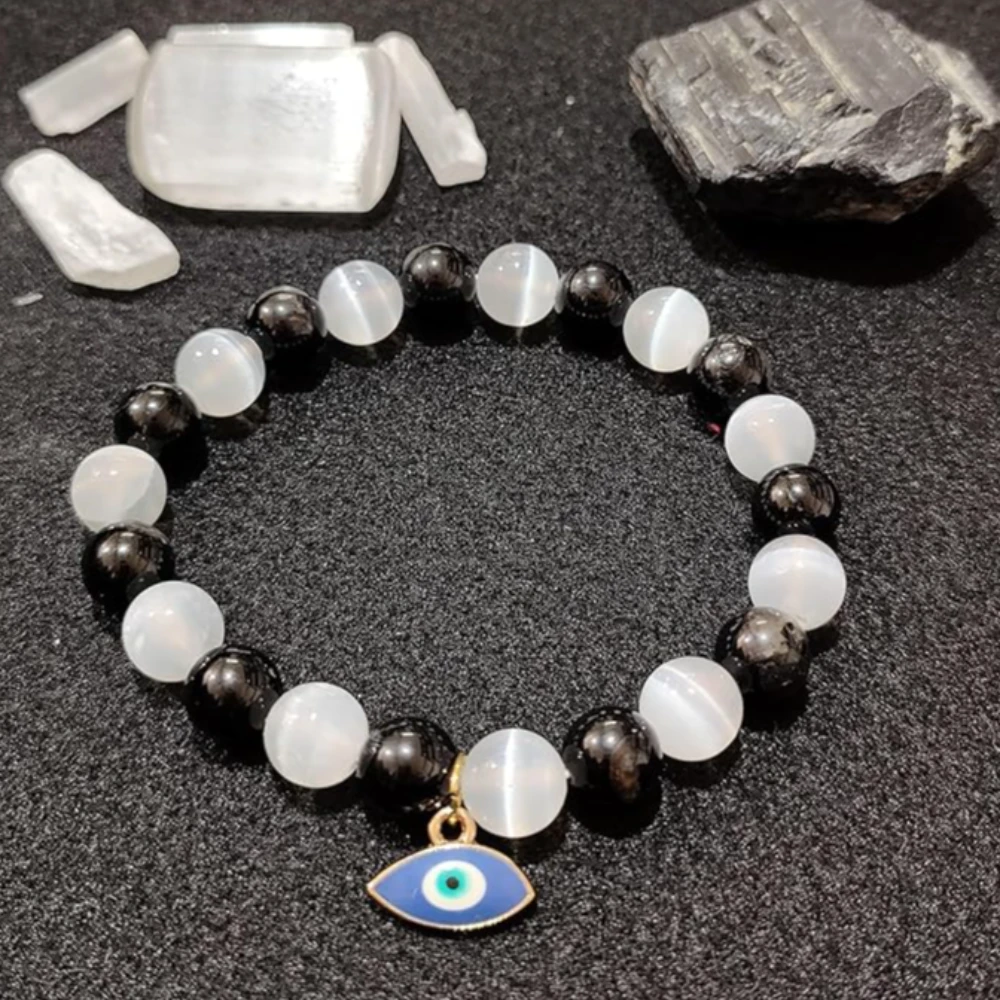 Agatesvibe Negative Dream Protection Bracelets: Black Tourmaline and Selenite Natural Stones (Pack of 1)