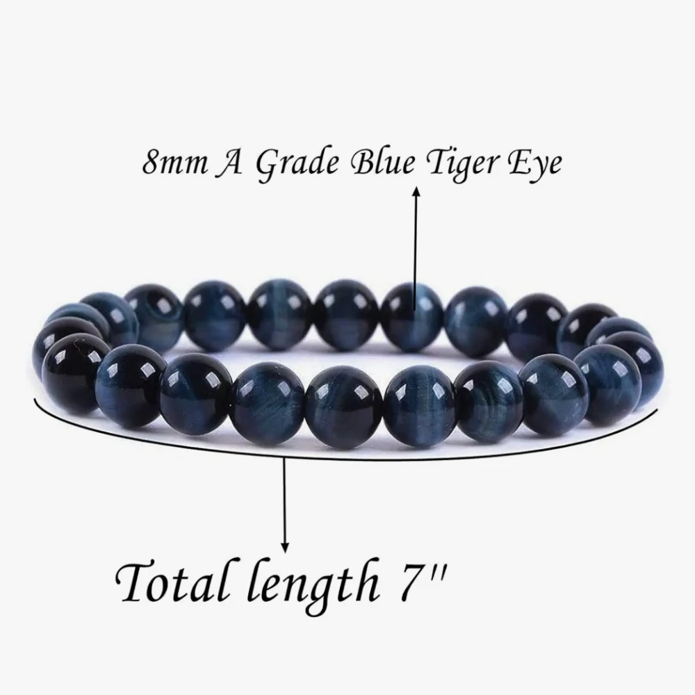 Agatesvibe Handmade Gem Semi Precious Gemstone 8mm Round Beads Stretch Bracelet (Blue Tiger Eye)