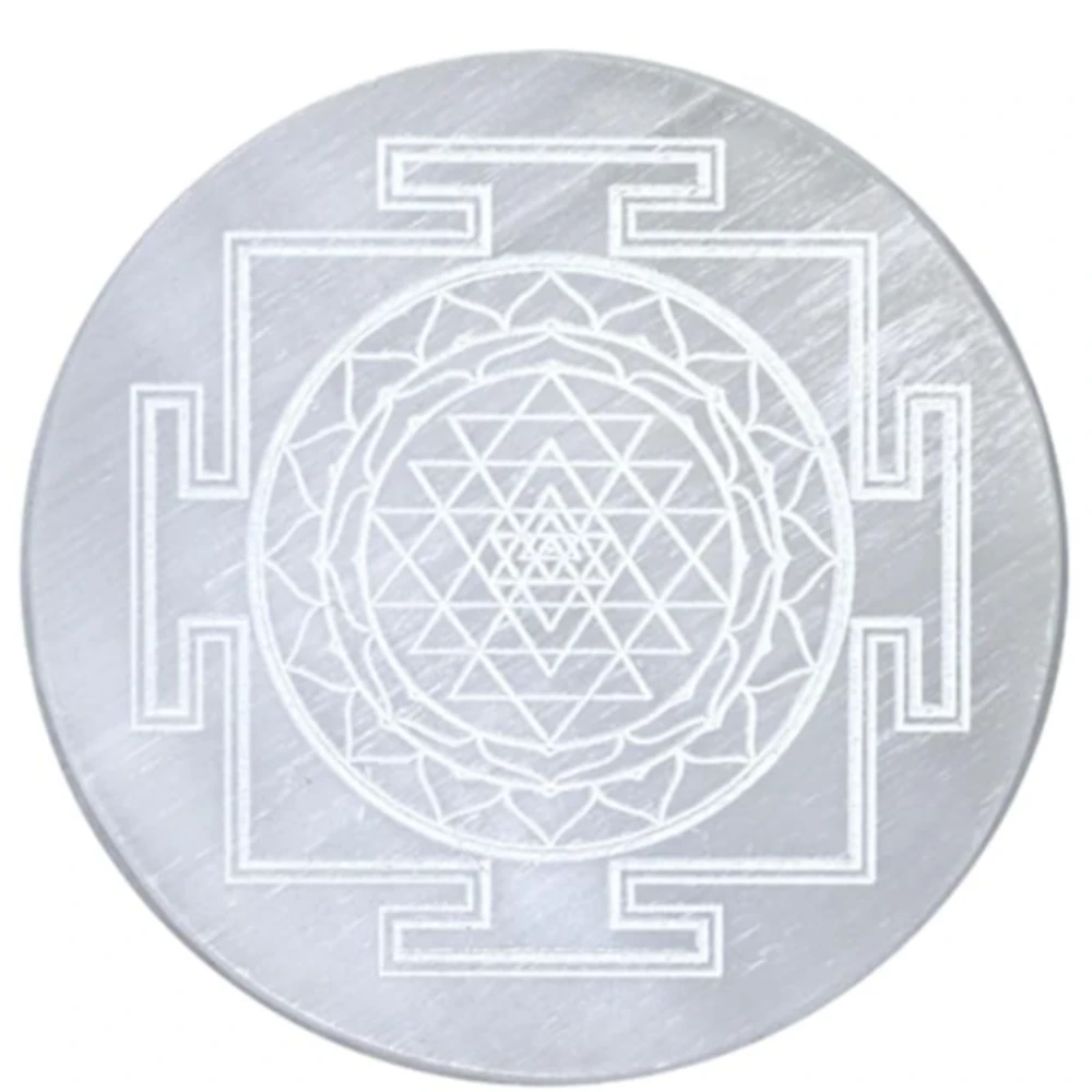 Agatesvibe Round Selenite Crystal Charging Plate - Natural Selenite Stone for Crystal Charging & Vastu (Engraved Sri)