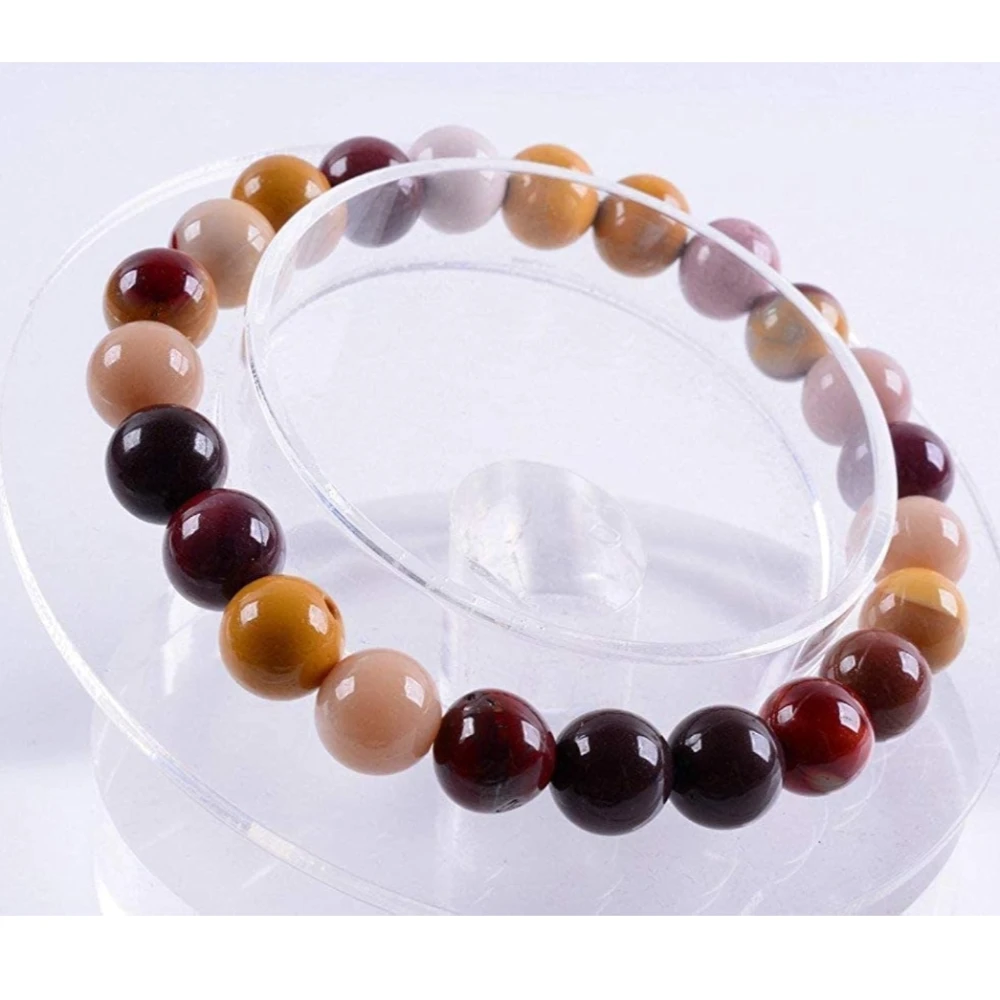 Agatesvibe Handmade Gem Semi Precious Gemstone 8mm Round Beads Stretch Bracelet 8mm Bead Size (Mookaite)