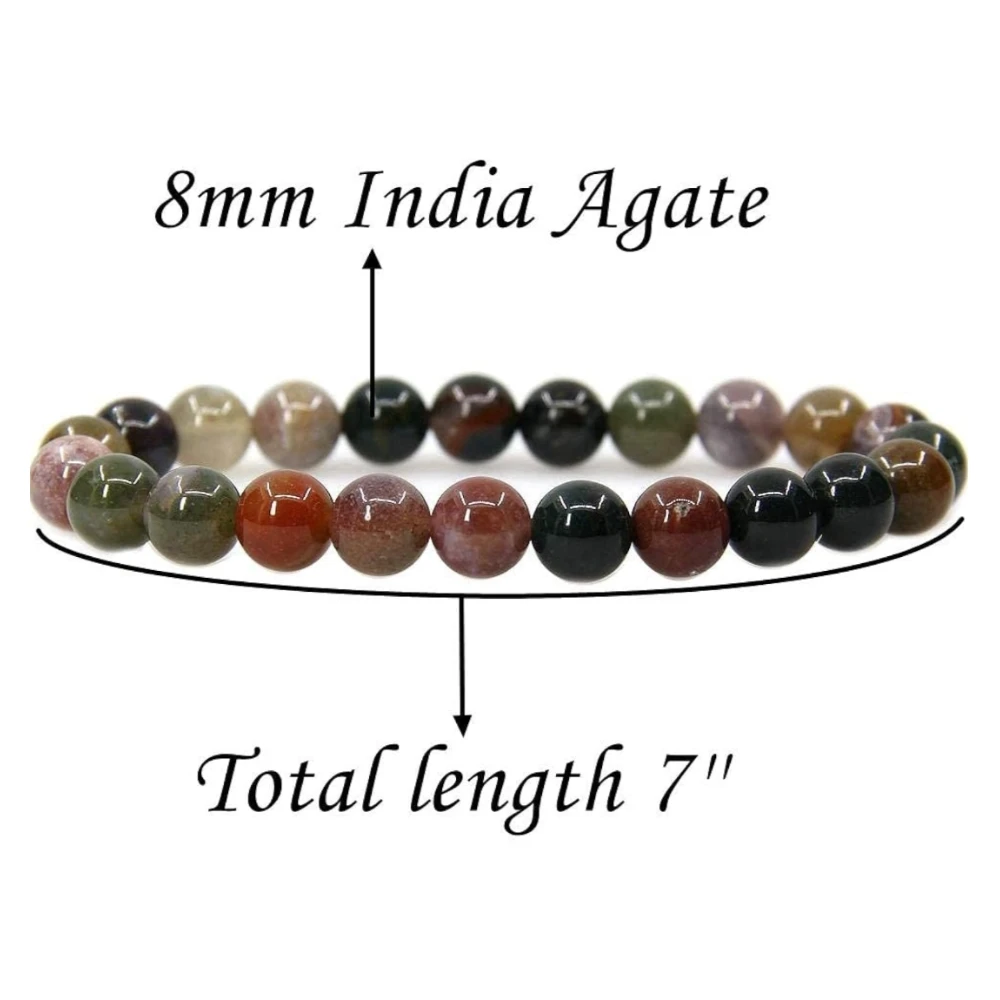 Agatesvibe Handmade Gem Semi Precious Gemstone 8mm Round Beads Stretch Bracelet 8mm Bead Size (Multicolor India Agate)