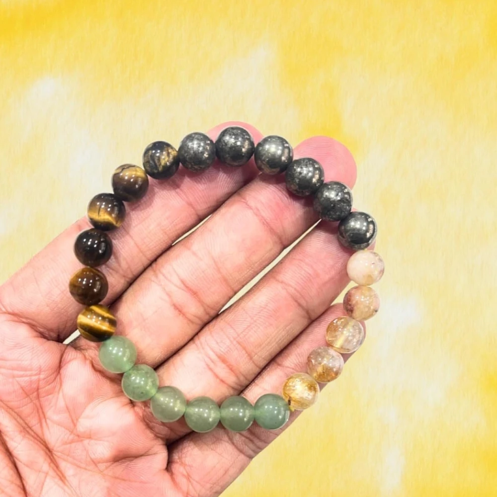 Agatesvibe Money Magnet Bracelet for Men & Women | Original Pyrite, Citrine, Green Aventurine, Tiger Eye & Hematite Stones | Certified Healing Crystal Bracelet for Wealth, Money, Prosperity & Abundance (Pack of 1)
