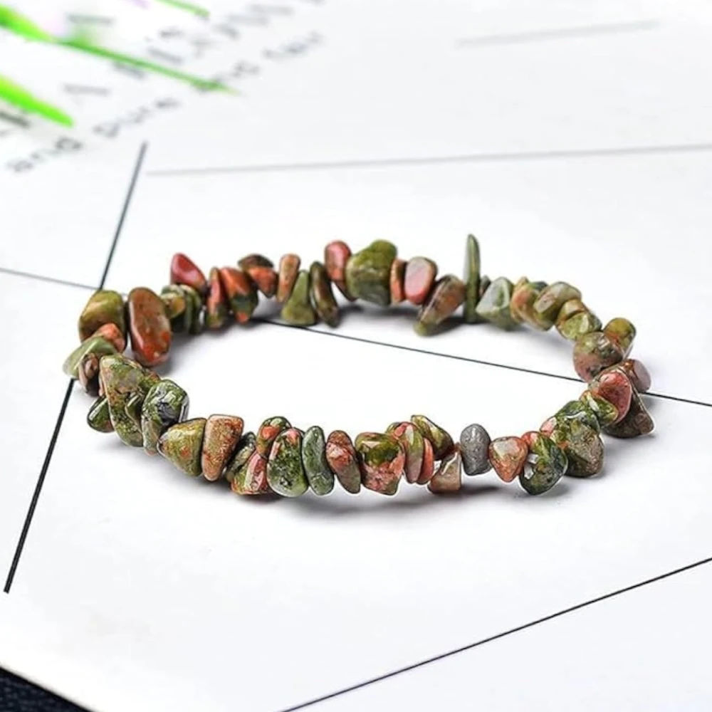 Agatesvibe Crystals Stretch Bracelet Irregular Beads Stretch Healing Crystals Chips Natural Gemstone for Women Jewelry Reiki Meditation (Pack of 1) (Unakite)
