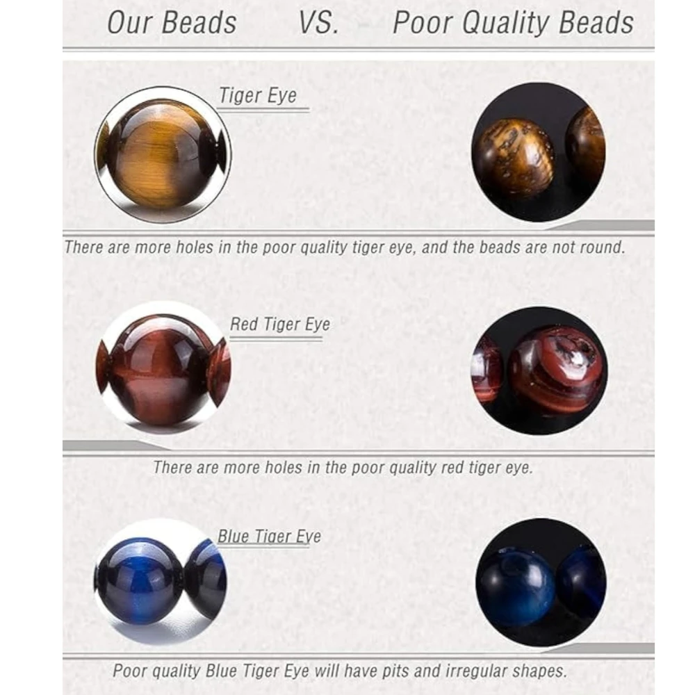 Agatesvibe "Men Women 8mm Natural Stone Beads Bracelet – Elastic Agate Yoga Healing Energy Bracelet Bangle – Unisex Boho Jewelry for Meditation & Balance (3 Pcs Set Tiger Eye)