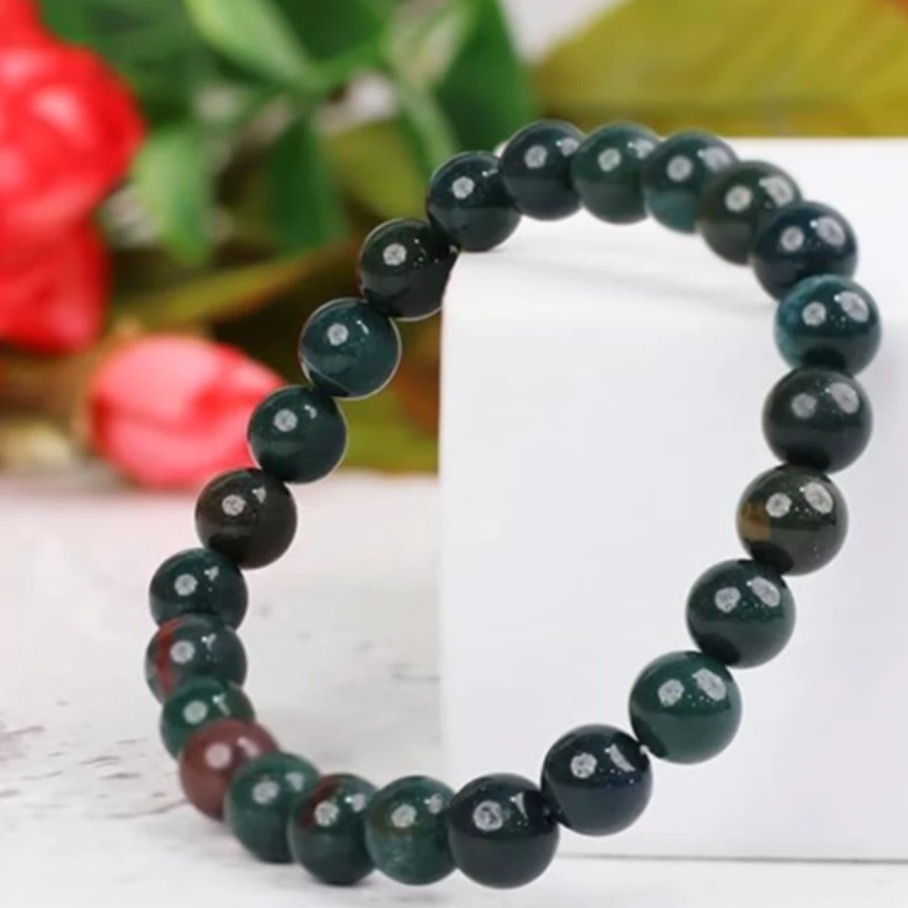 Agatesvibe Crystal Bracelet for Men & Women (8mm) | Gemstone Round Beads Bracelet for Girls | Elastic Casual Bracelet for Boys | Natural Reiki Feng Shui Healing Stone Bracelet for Unisex Adults (PAck of 1) (Bloodstone)