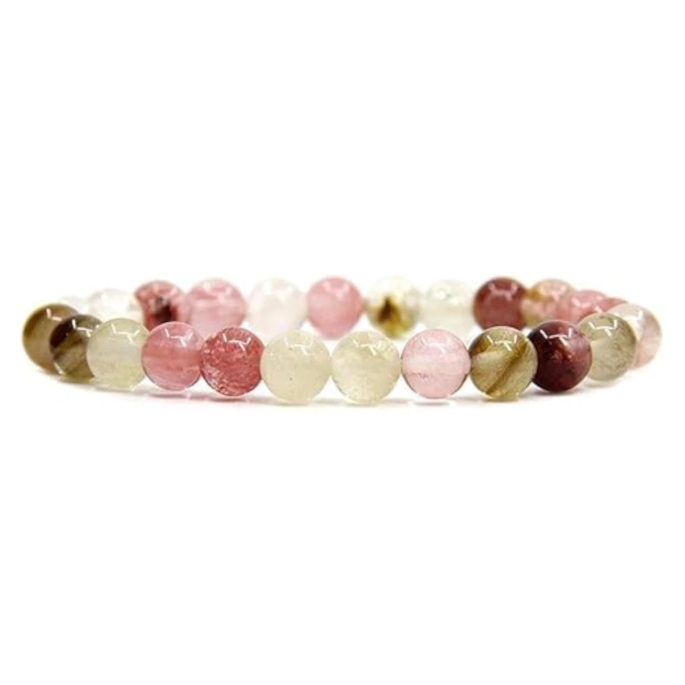 Agatesvibe Handmade Semi-Precious Gemstone Beaded Bracelet – 8mm Round Stretch Bracelet (7") for Unisex (Pack of 1) (Cherry Quartz)