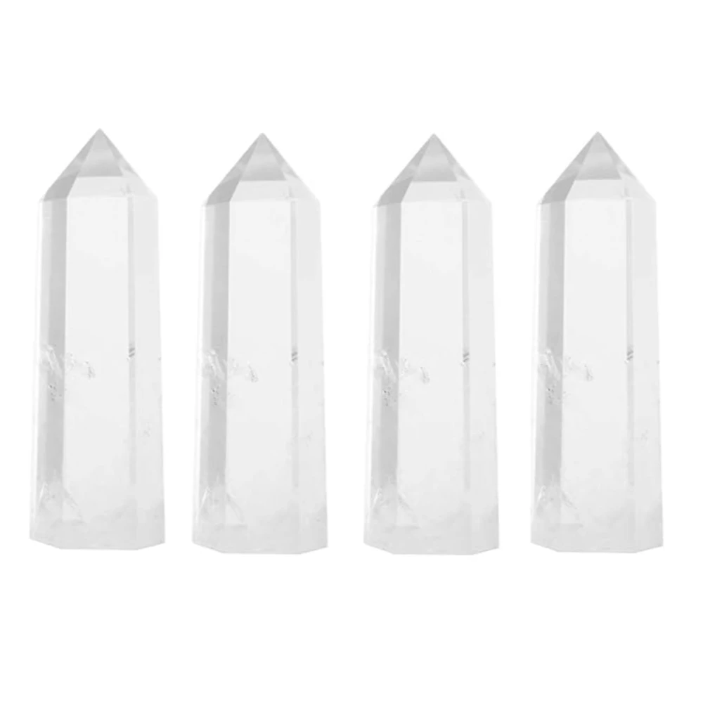 Agatesvibe Goege Bailey Amethyst Crystal Wand – Healing Stone | Faceted Reiki Chakra Meditation Tool for Energy Balancing & Spiritual Therapy (4 Pcs Clear Quartz)
