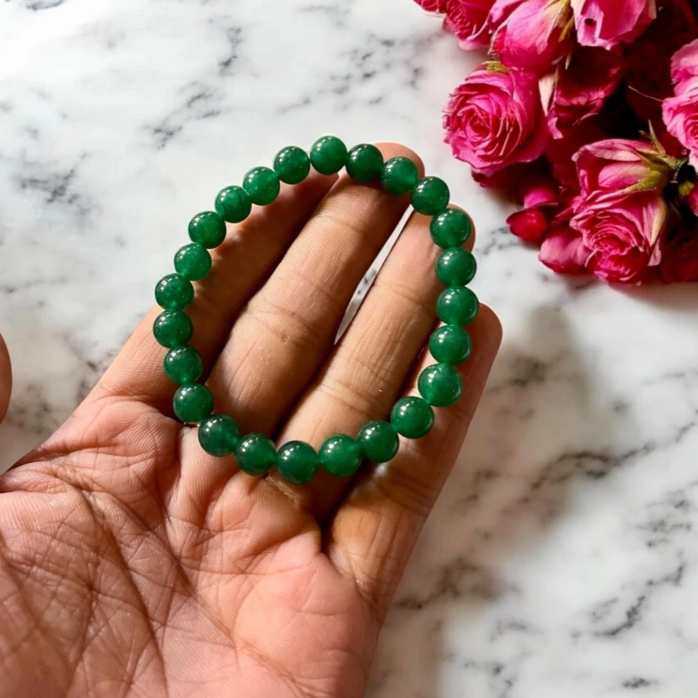 multiagate Natural Green Jade Unisex Bracelet 8mm Stretchable Original Real Crystal 'Stone of Good Luck' Bracelet For Peace