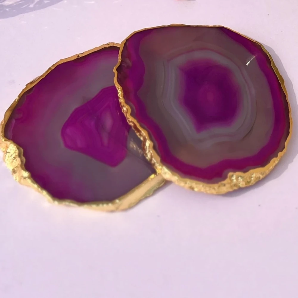 Agatesvibe Brazilian Agate Stone Coaster Beautiful Coaster Fit for Tea Cups Coffee Mugs and Glasses Perfect Table Accessories Tableware (Pack of 1) (Pink Agate Set of 2)