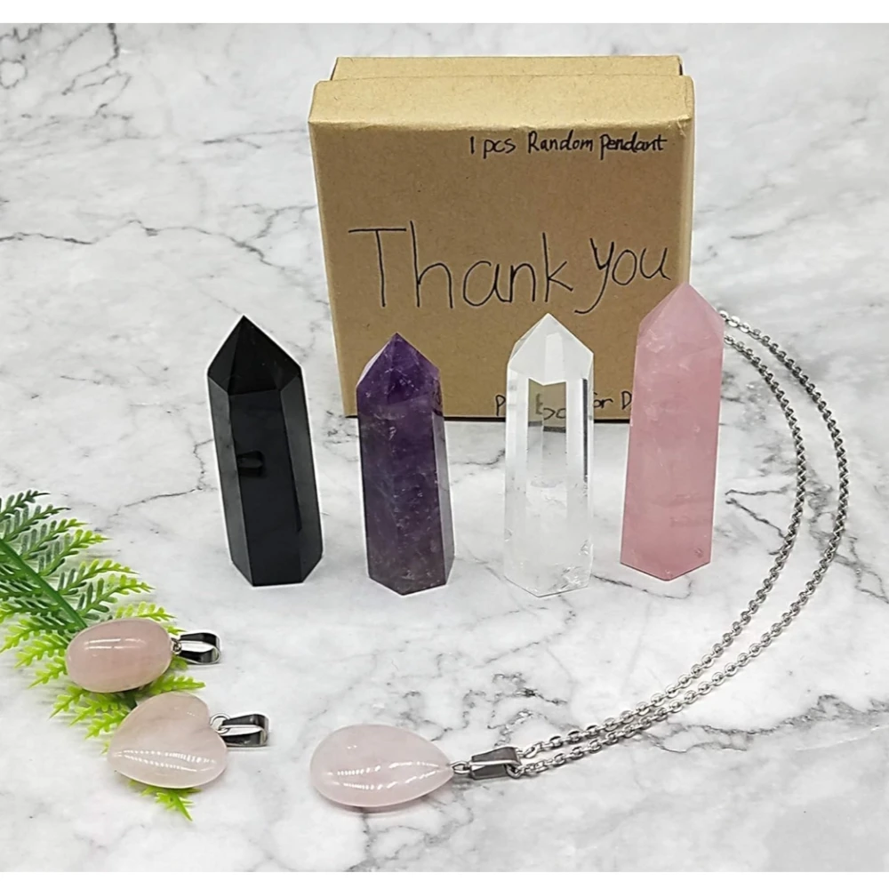 Agatesvibe Goege Bailey Amethyst Crystal Wand – Healing Stone | Faceted Reiki Chakra Meditation Tool for Energy Balancing & Spiritual Therapy (4 Pcs Crystal Wands With 4 Pcs Tumbled Crystals)