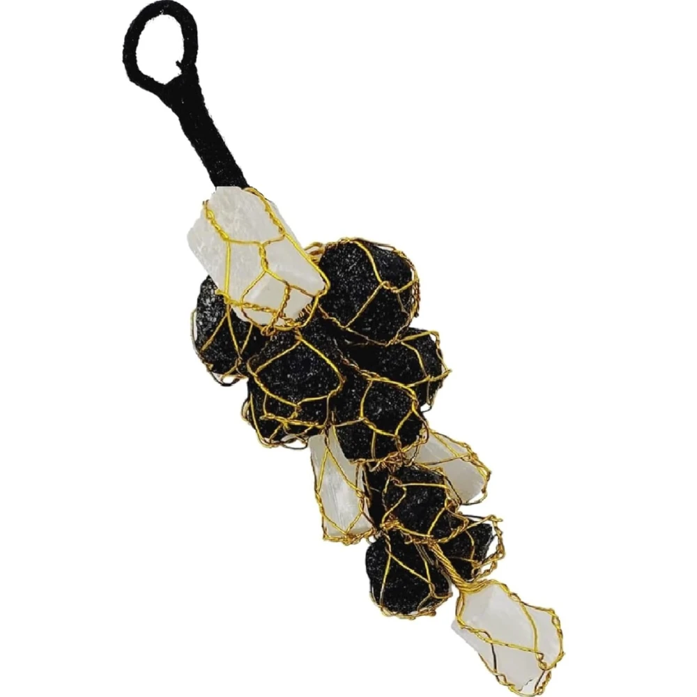 Black Tourmaline Stone and Selenite Crystals Door Hanging Nazar Battu for Home Entrance