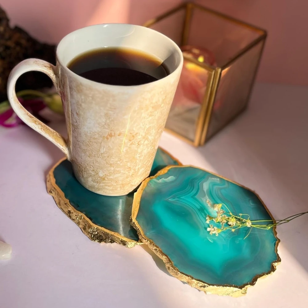 Agatesvibe Brazilian Agate Stone Coaster Beautiful Coaster Fit for Tea Cups Coffee Mugs and Glasses Perfect Table Accessories Tableware (5, Green)