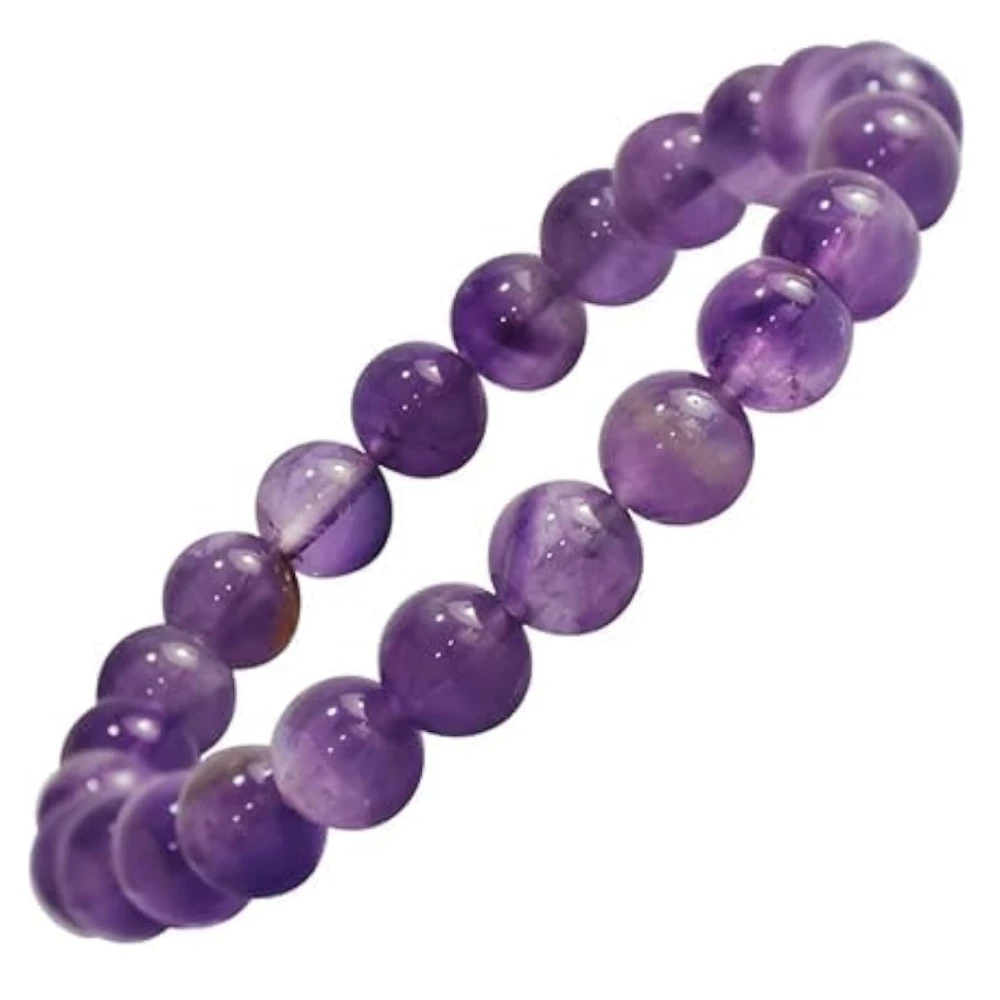 Agatesvibe Handmade Gem Semi Precious Gemstone 8mm Round Beads Stretch Bracelet 8mm Bead Size (Light Amethyst)