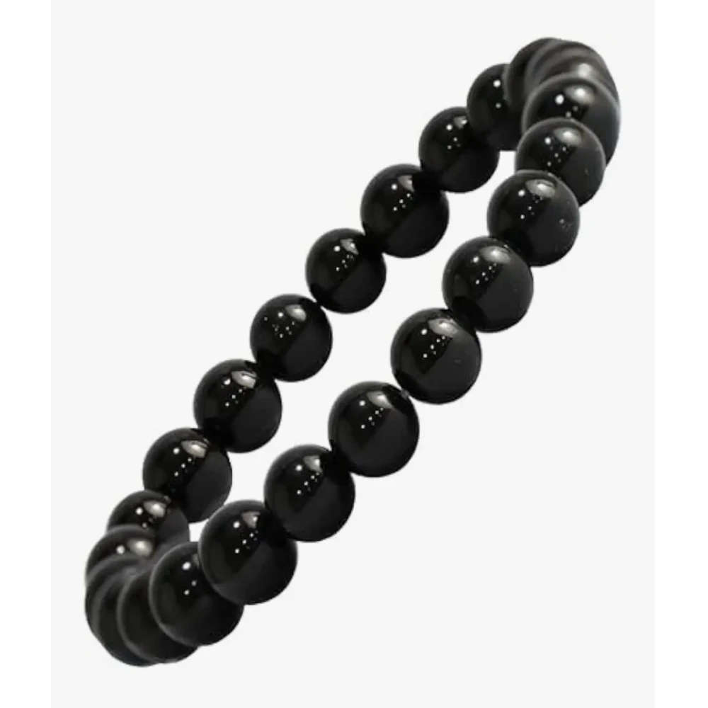 Agatesvibe Handmade Gem Semi Precious Gemstone 8mm Round Beads Stretch Bracelet (Black Tourmaline)