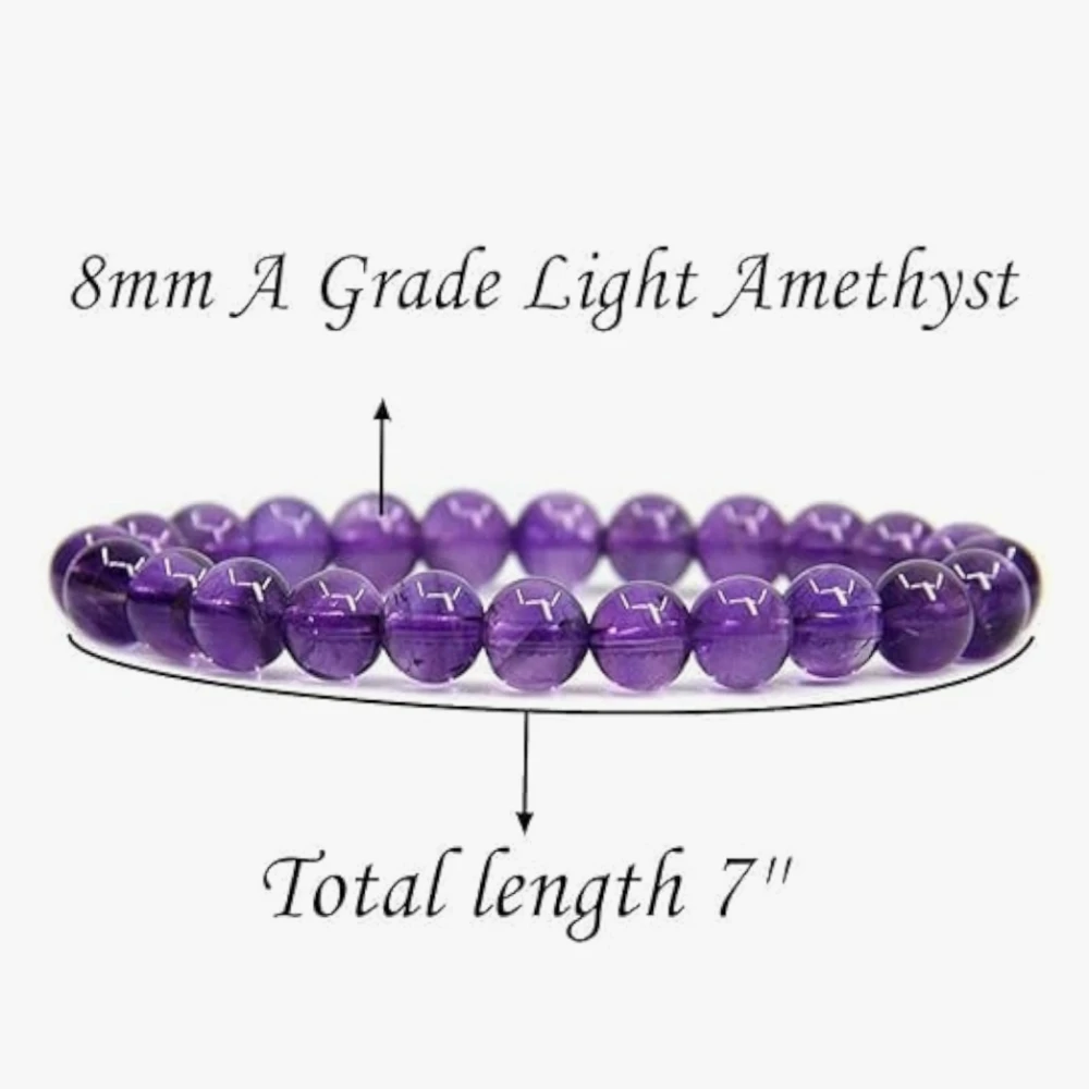 Agatesvibe Handmade Semi-Precious Gemstone Beaded Bracelet – 8mm Round Stretch Bracelet (7") for Unisex (Pack of 1) (Light Amethyst)