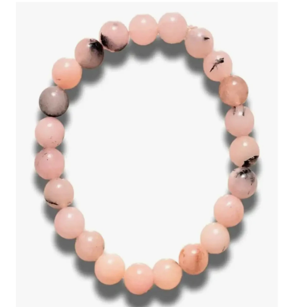 Agatesvibe Natural Cherry Blossom Jasper 8mm Round Shape Smooth Cut Beads inch Stretchable Bracelet for Men & Women.(Pack of 1)