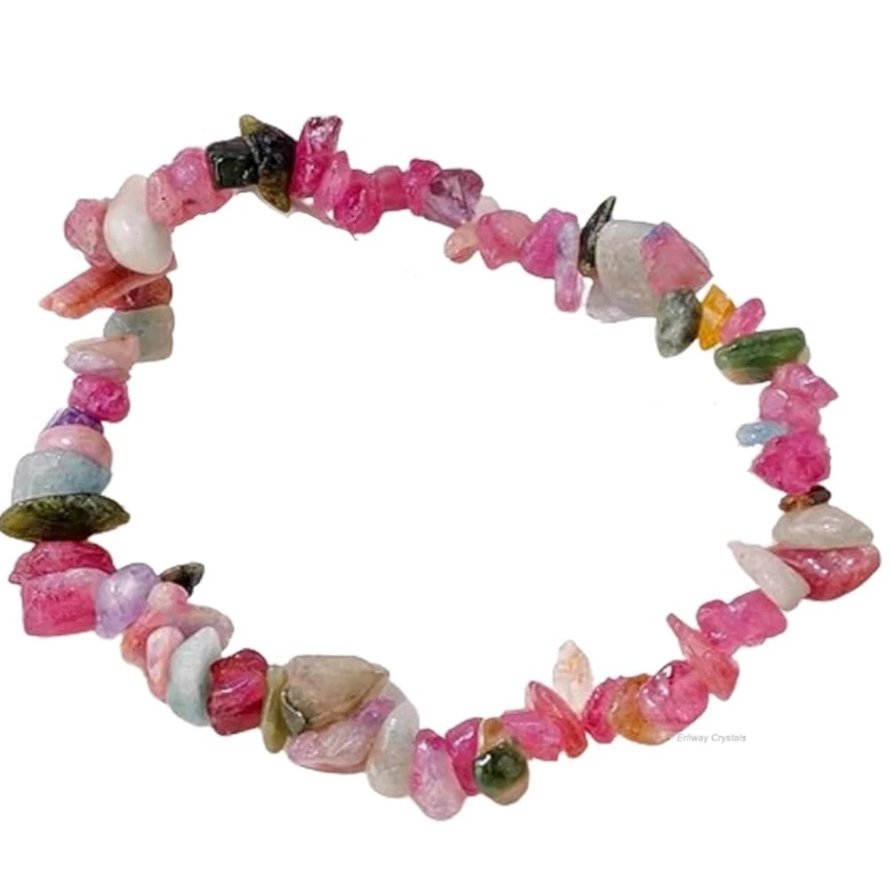 Agatesvibe Crystals Stretch Bracelet Irregular Beads Stretch Healing Crystals Chips Natural Gemstone for Women Jewelry Reiki Meditation (Pack of 1) (Tourmaline)