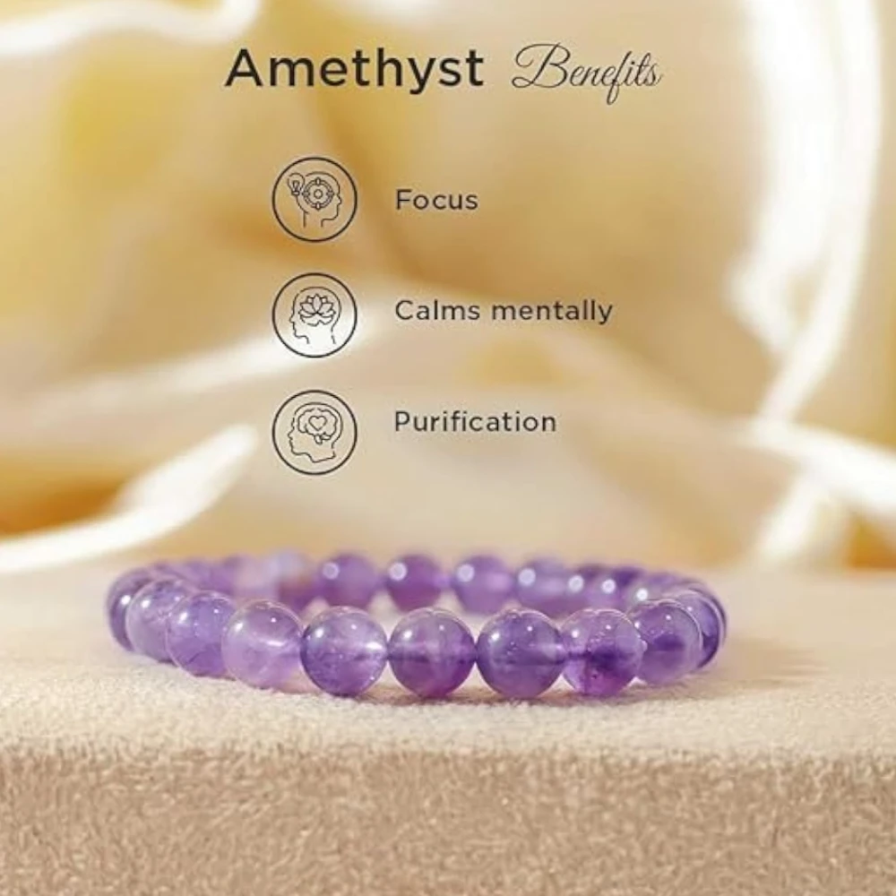 Agatesvibe Handmade Gem Semi Precious Gemstone 8mm Round Beads Stretch Bracelet 8mm Bead Size (Light Amethyst)
