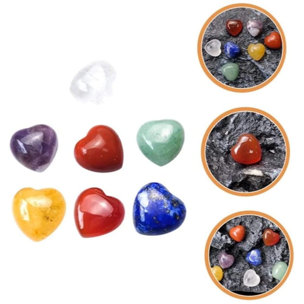 Agatesvibe "7-Piece Heart-Shaped Natural Stone Necklace Set – Meditation Crystals, Chakra Healing Stones, Holiday Gift & Decor (PAck of 1)
