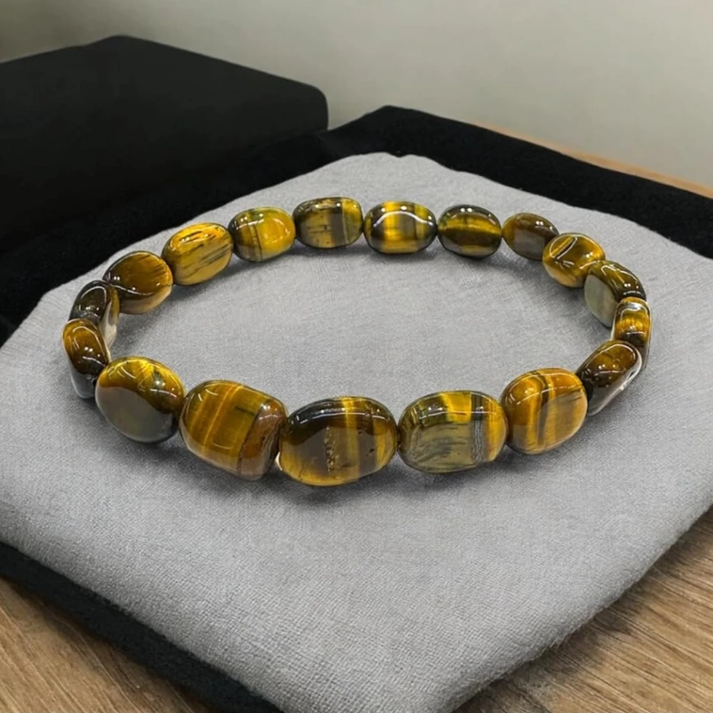 Agatesvibe Tiger's Eye Tumble Bracelet – Empower Vitality, Courage & Confidence with Solar Plexus Harmony (Pck of 1)