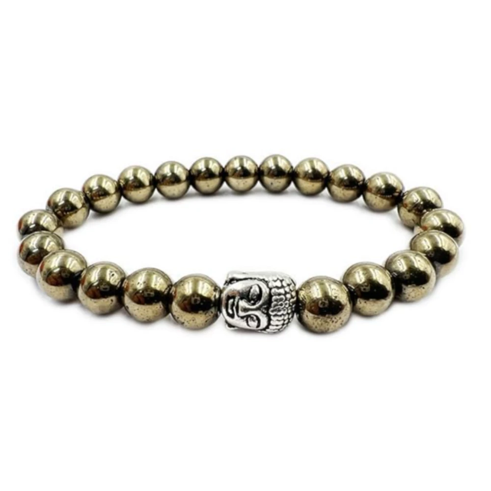 Agatesvibe Golden Pyrite Buddha Bracelet – Natural Crystal Healing Gemstone Chakra Jewelry for Men & Women | 8mm Beads (Pack of 1)