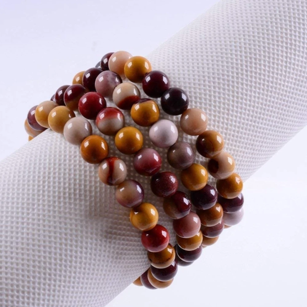 Agatesvibe Handmade Gem Semi Precious Gemstone 8mm Round Beads Stretch Bracelet 8mm Bead Size (Mookaite)