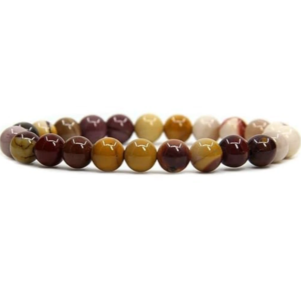 Agatesvibe Handmade Semi-Precious Gemstone Beaded Bracelet – 8mm Round Stretch Bracelet (7") for Unisex (Pack of 1) (Mookaite)