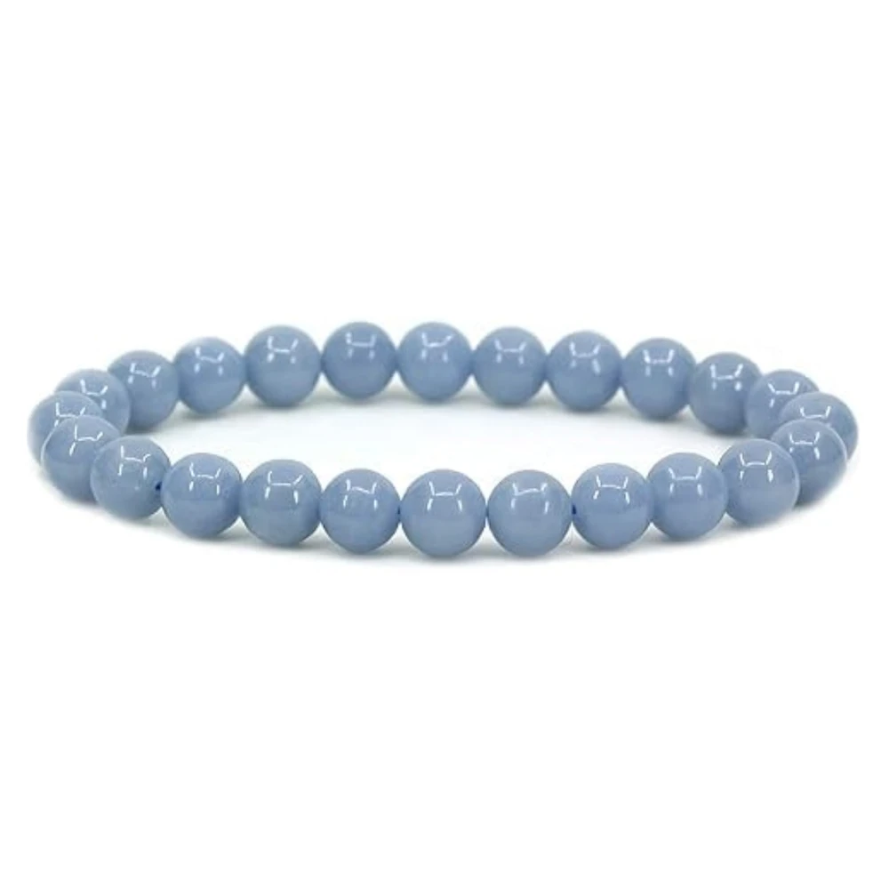 Agatesvibe Handmade Semi-Precious Gemstone Beaded Bracelet – 8mm Round Stretch Bracelet (7") for Unisex (Pack of 1) (Blue Angelite)