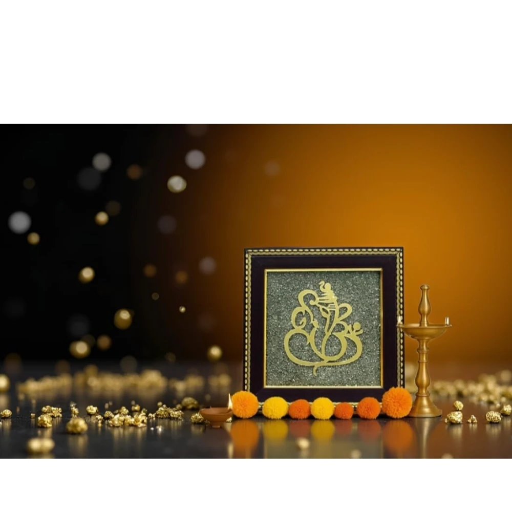 Ganesh Ji on Raw Pyrite Frame | Authentic Pyrite Stone Wall Decor for Wealth, Prosperity & Positive Energy | Handmade Vastu Wooden Frame for Home & Office