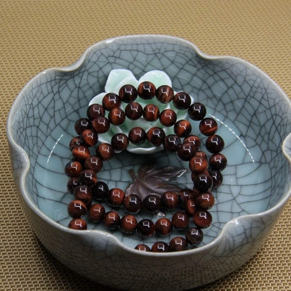 Agatesvibe Handmade Gem Semi Precious Gemstone 8mm Round Beads Stretch Bracelet 8mm Bead Size (Red Tiger's Eye)
