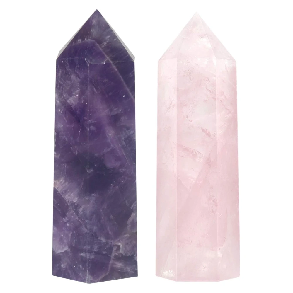Agatesvibe Goege Bailey Amethyst Crystal Wand – Healing Stone | Faceted Reiki Chakra Meditation Tool for Energy Balancing & Spiritual Therapy (Pink Rose Quartz & Purple Amethyst)