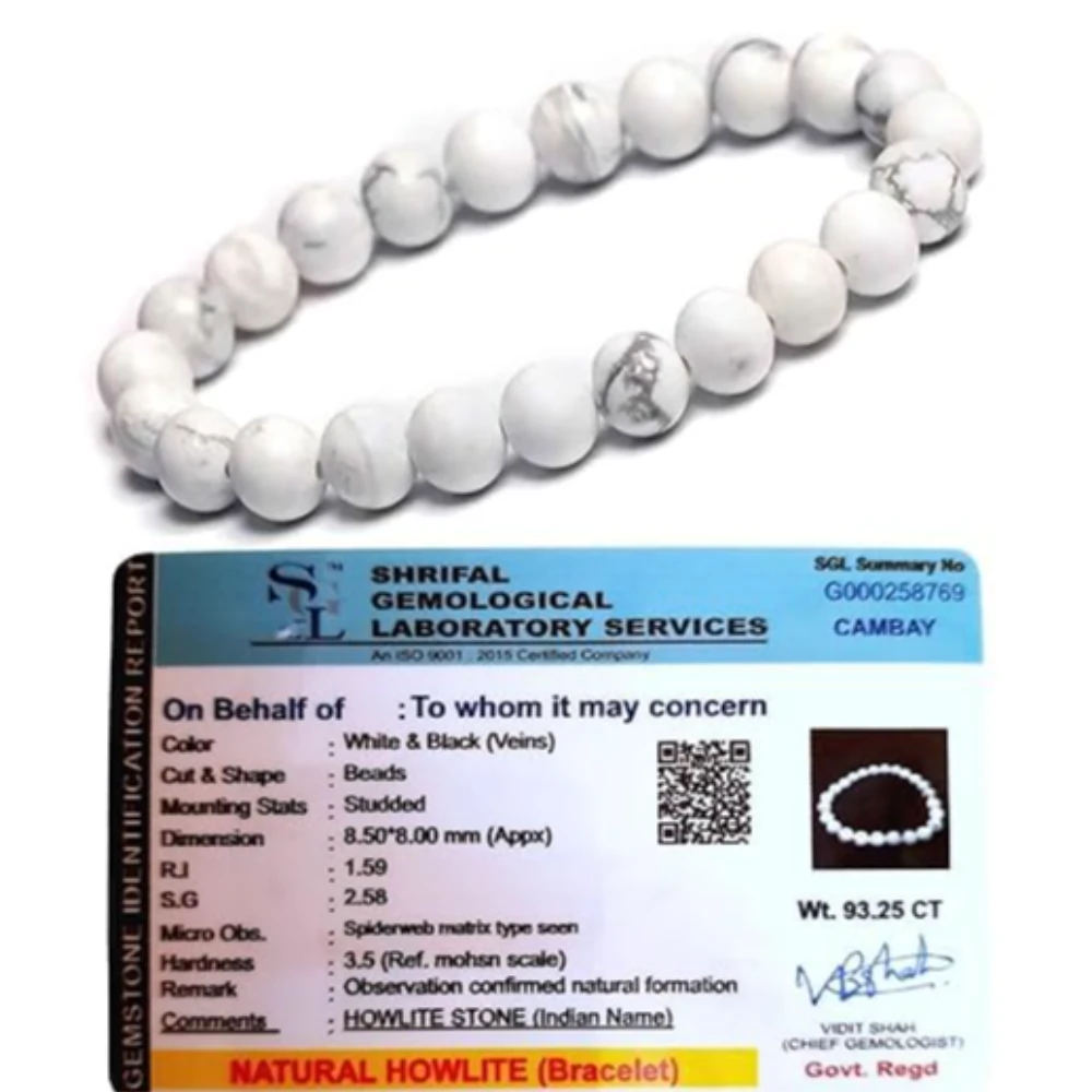 Agatesvibe Natural Certified 8mm Healing Crystal Bracelet | Unisex Stretchable Design | Chakra Balancing, Inner Peace & Abundance for Overall Well-being (Pack of 1) (Howlite)