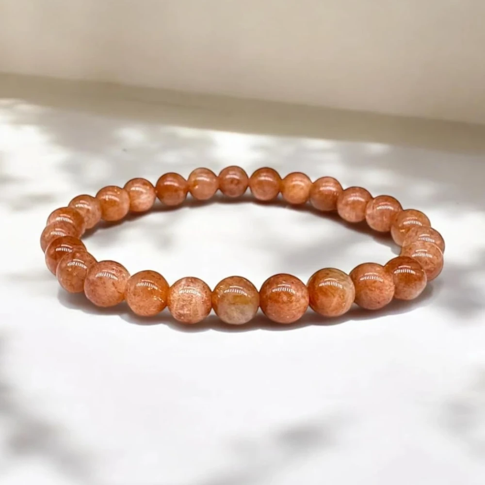 Agatesvibe Premium Certified Golden Sunstone Bracelet | Authentic Sun Sitara Gemstone Wrist Band (Pack of 1)