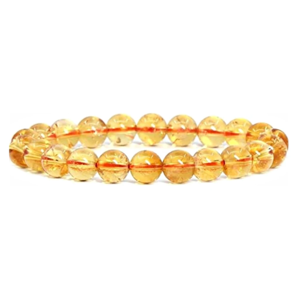 Agatesvibe Natural Yellow Citrine Quartz Crystal Faceted Round Beads Bracelet - 8mm AAAA Quality (PACK OF 1)