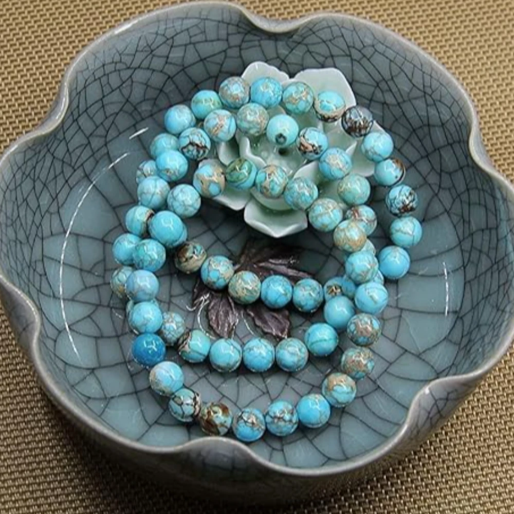 Agatesvibe Handmade 8mm Semi-Precious Gemstone Bead Stretch Bracelet – 7" Unisex (PAck of 1) (Turquoise Green Sea Sediment)
