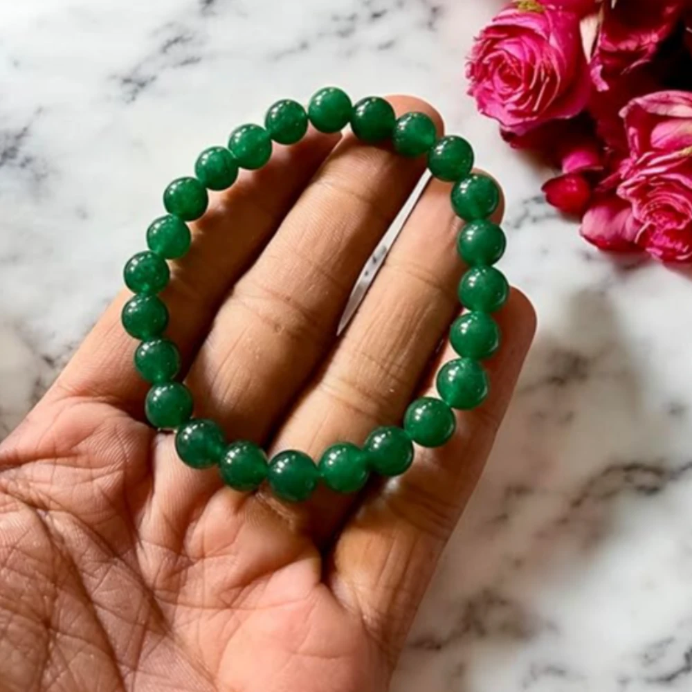 multiagate Natural Green Jade Unisex Bracelet 8mm Stretchable Original Real Crystal 'Stone of Good Luck' Bracelet For Peace