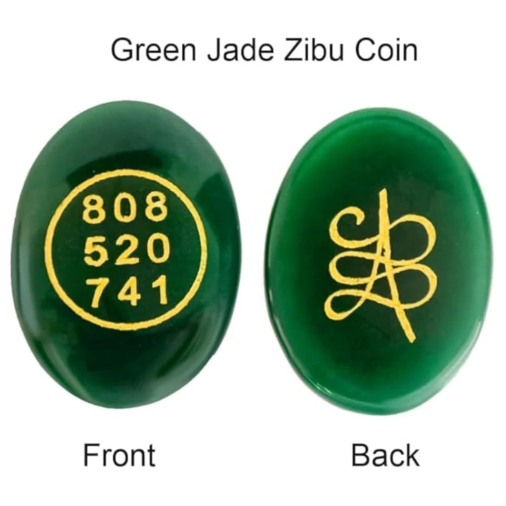 Agatesvibe Pyrite Zibu Coin Money Switch Word with Green Zibu Coin Angelic Number Oval Pocket Stones Polished Healing Crystal for Prosperity and Positive Energy (Set of 1) (Green With Rose Quartz)