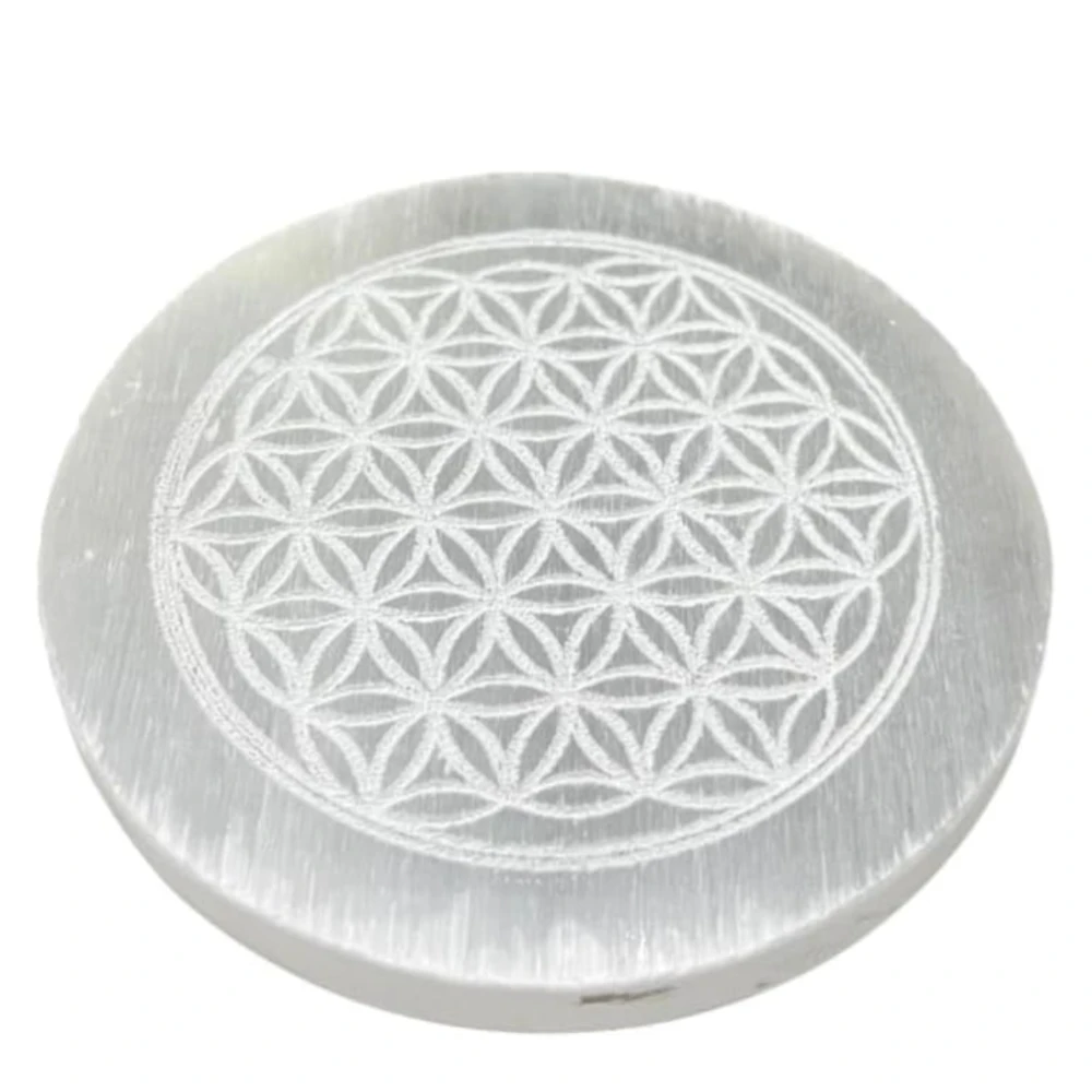 Agatesvibe Certified Selenite Charging Plate 3 – 4-Inch Engraved Sri Yantra Cube for Crystal Cleansing, Reiki Energy Work, Meditation & Pooja Rituals (Pack of 1) (4 Inch)